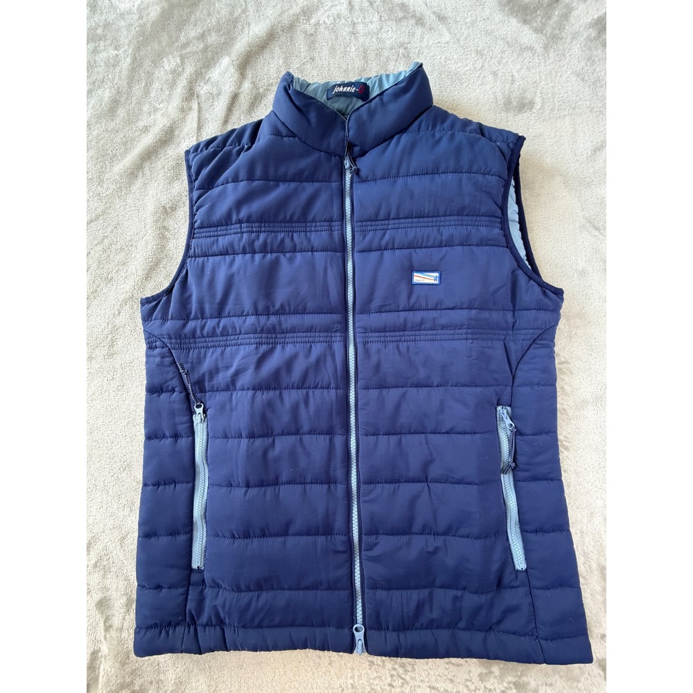 johnnie-O Puffer Vest Mens Medium Navy Blue Quilted Full Zip Sleeveless Jacket